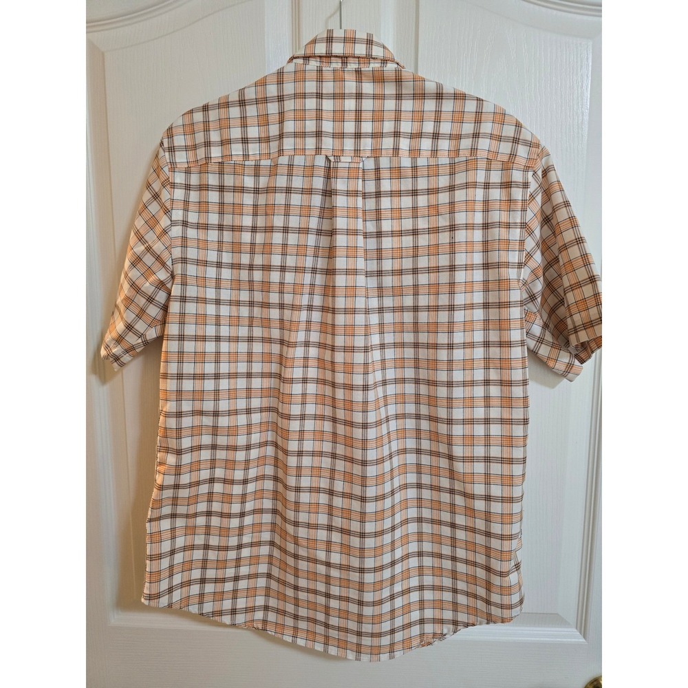 St Johns Bay Mens Orange White Plaid Short Sleeve Iron Free Button Shirt S /0524 - Picture 2 of 3